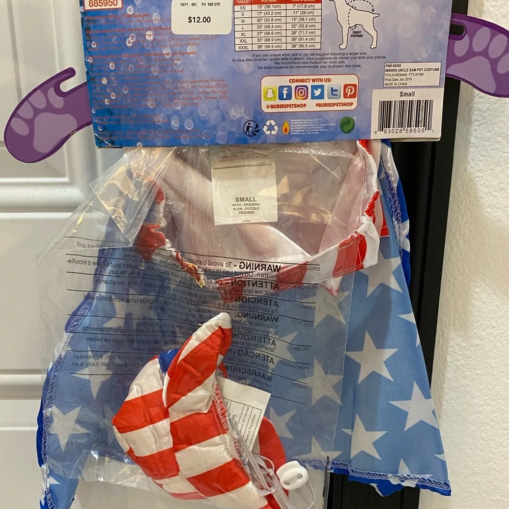 🇺🇸Rubie’s Pet Shop Boutique Red-White-Blue Uncle Sam Costume - Small